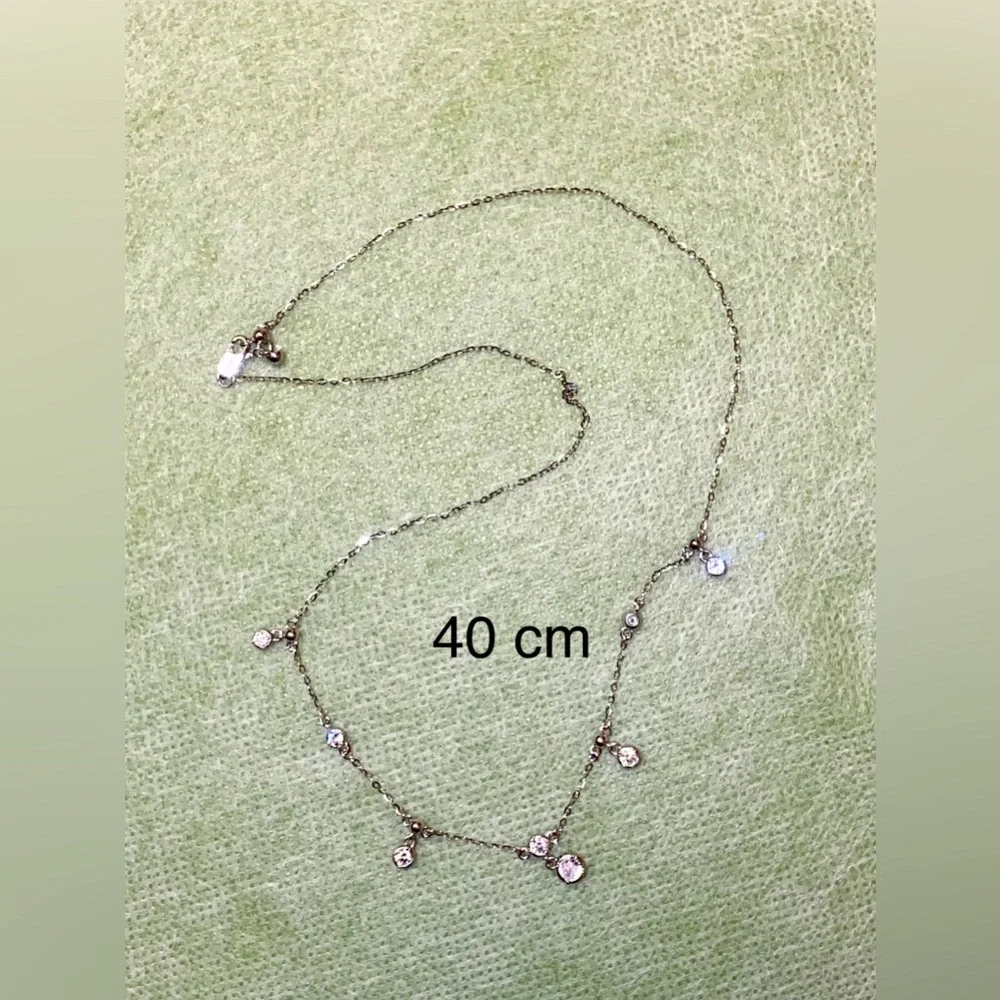 Delicate Crystals Choker Necklace - 925 Silver. 16 inches - Picture 1 of 6